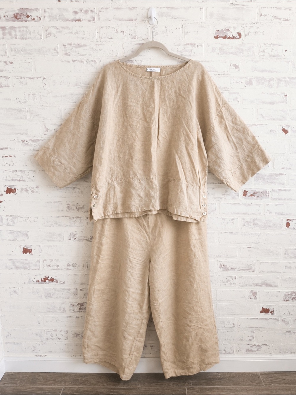 BRYN WALKER Linen Wide-Leg Pants & Boxy Top Set in oatmeal